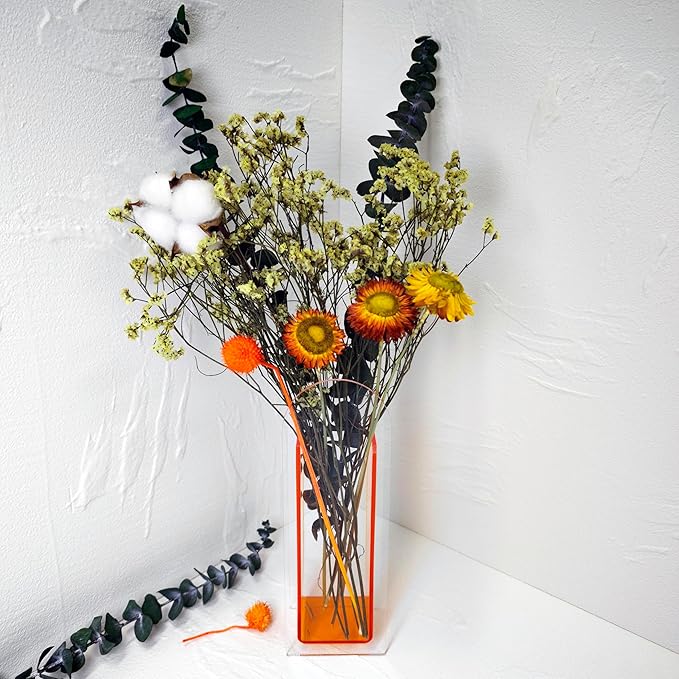 Acrylic Vase Creative Gifts Minimalist Design Wedding Centerpiece Home Office Decor Elegant Floral Display Stand(Not Including Flowers) (Semi-Orange, 1PCS)