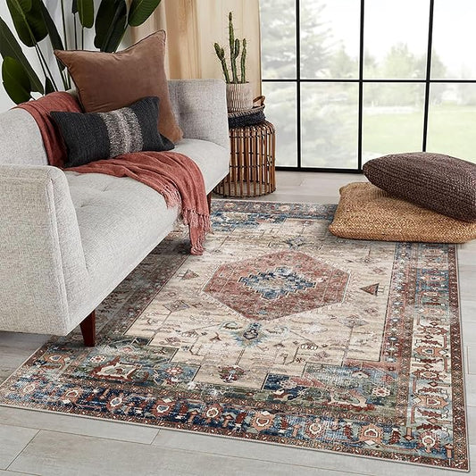 vivorug 8x10 Area Rugs for Living Room, Non-Slip Backing Washable Rug 8x10, Large Area Rug Soft Carpet for Bedroom Dining Room, Vintage, Easy Clean, Durable, Brown