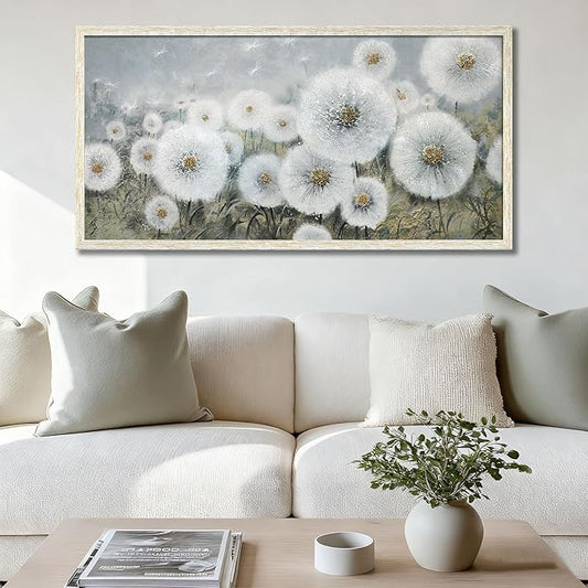 Ardemy Dandelion Wall Art Large Framed Floral Canvas Art Wall Decor Living Room Flower Paintings Pictures Textured Artwork For Walls Dining Room Bedroom Home Office, 48"x24"