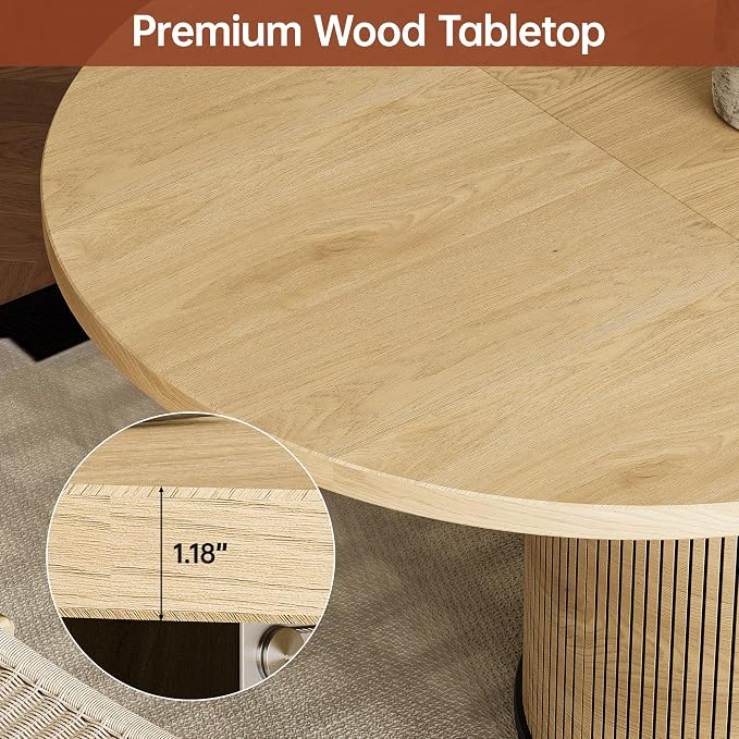 Extendable Round Dining Table for 4-8, 43in-59in Modern Wood Dining Room Table with Removable Leaves, Extendable Dinner Tables w/Heavy Duty Base for Kitchen|Living Room|Small Space, Natural