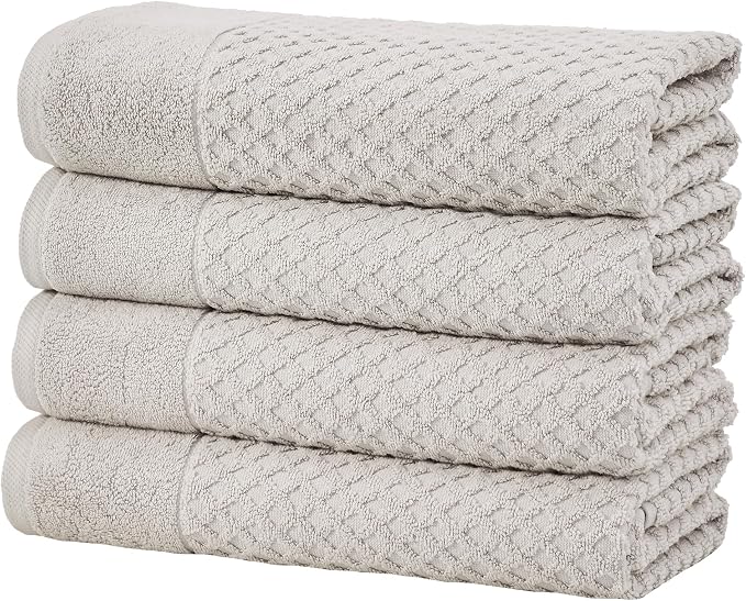 Great Bay Home Bath Towels - 100% Cotton 4 Pack 54x27 Bath Towel Set - Absorbent, Durable, Quick-Dry Towels for Bathroom (Light Grey)