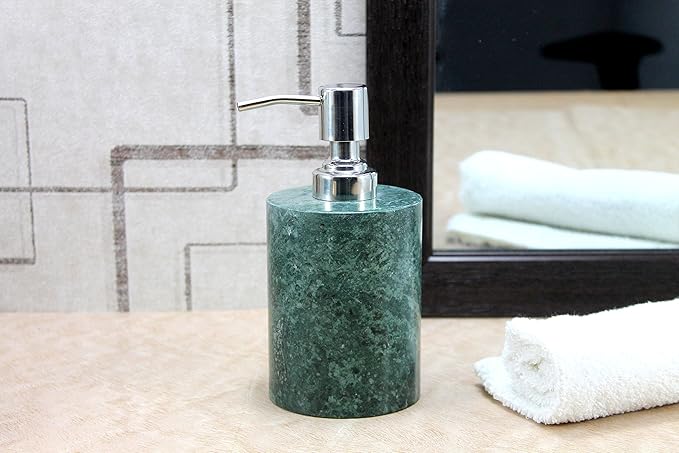 KLEO Soap/Lotion Dispenser - Made of Natural Stone in Green Color - Luxury Bathroom Accessories Bath Set (Green)