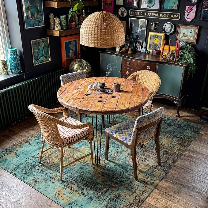 Kokia Abstract 8x10 Area Rugs Living Room Washable Dark Green Low Pile Non-Slip Indoor Decor Carpet Foldable Stain Resistant Ombre Rugs Bedroom Dining Room, Oslo Moss