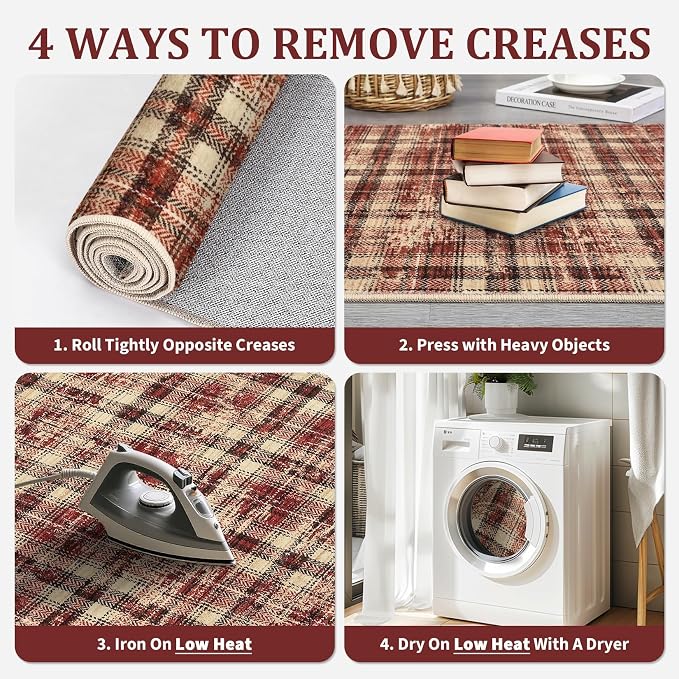 Washable Area Rug 3x5 Christmas Rug with Non Slip Rubber Backing, Modern Plaid Bedroom Rugs Farmhouse Soft Low Pile Rustic Accent Rug for Entrance Living Room Kitchen Home Decor