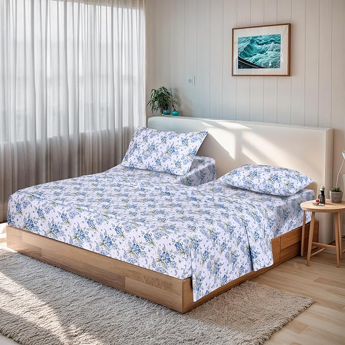 RUVANTI 100% Cotton Full Size Bed Sheets, 4 Pieces, Soft & Breathable Percale Weave Bedding, Deep Pocket 16", Hotel Standard, Crisp Cool Feel, Durable, Perfect Sheet Set Floral, Paislyona