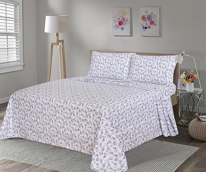 RUVANTI Flannel Sheets Full Size - 100% Cotton Double Brushed Bed Sheets Set, Deep Pockets 16 Inches, All Seasons Breathable & Extra Soft Full Sheets, Warm & Cozy, 4 Piece, Perri Me