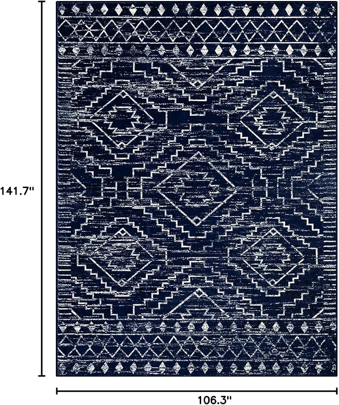 Wonnitar Moroccan Washable 9x12 Rug, Large Blue Rugs for Bedroom, Non-Slip Soft Living Room Area Rug, Boho Non-Shedding Ultra-Thin Floor Carpet for Dining Guest Room Home Office (Blue,9'x12')