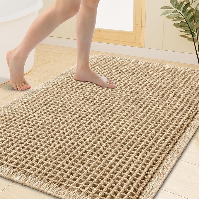 Smiry Waffle Bath Mat 40x32, Extra Soft Absorbent Bathroom Rugs, Non Slip Machine Washable Quick Dry Bath Rugs for Bathroom Floor, Tub, Shower, Home Decor Accessories, Brown