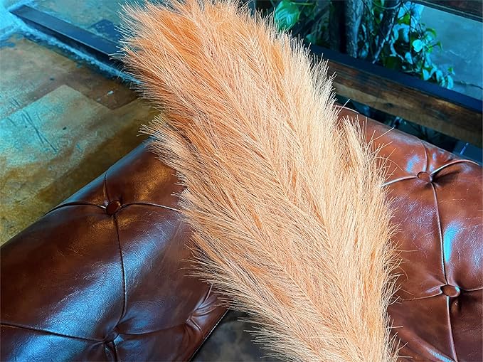 Premium Faux Pampas Grass Decor Tall & Fluffy, No Assembly Needed Long Pampas, Luxury Large Floral, Elegant Feather Flowers for Wedding Decor (Artificial - Almond, 8pcs 43.3"(110cm))