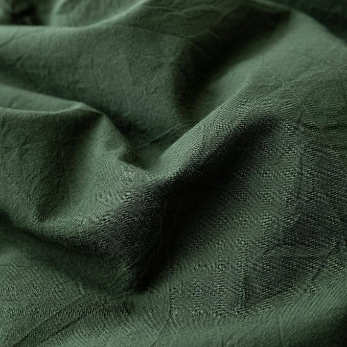 JIYUAN 100% Washed Cotton Duvet Cover Set 3 Pieces King, 1 Duvet Cover 104x90 Inches(Comforter Not Included) and 2 Pillowcases,Linen Feel Bedding Set Comfy and Breathable,Forest Green