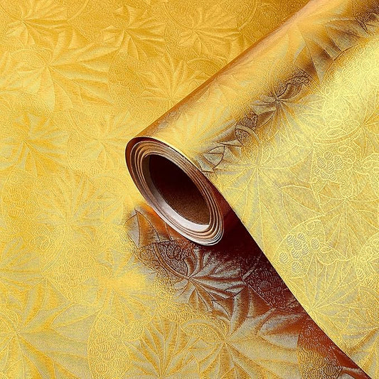 Jecery Embossed Floral Foil Paper Metallic Wrapping Paper Colored Foil Sheets for Crafts Scrapbook Florist Cake Board Cake Drums Christmas Party Gift Wrapping, 15.7 Inch 46 ft(Gold)