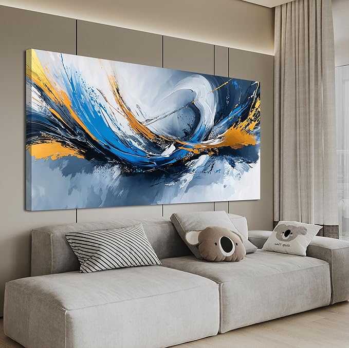 Canvas Wall Art Decor Gold And Blue Abstract Art Wall Decor Modern Abstract Aesthetics Large Wall Art For Living Room Decorations Artwork For Walls Prints For Bedroom Office Wall Decor 24×48 Inch