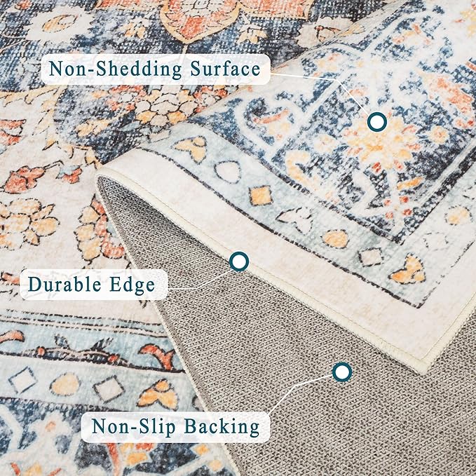 vivorug Runner Rug 2'x8' Washable Non-Slip Boho Runners for Hallways Kitchen Entryway Laundry Room Carpet Hallway Runner Orange/Navy