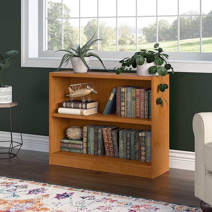 Bush Furniture Universal Small 2 Shelf Bookcase in Natural Cherry, Low Storage and Display Bookshelf for Home Office or Living Room Organization