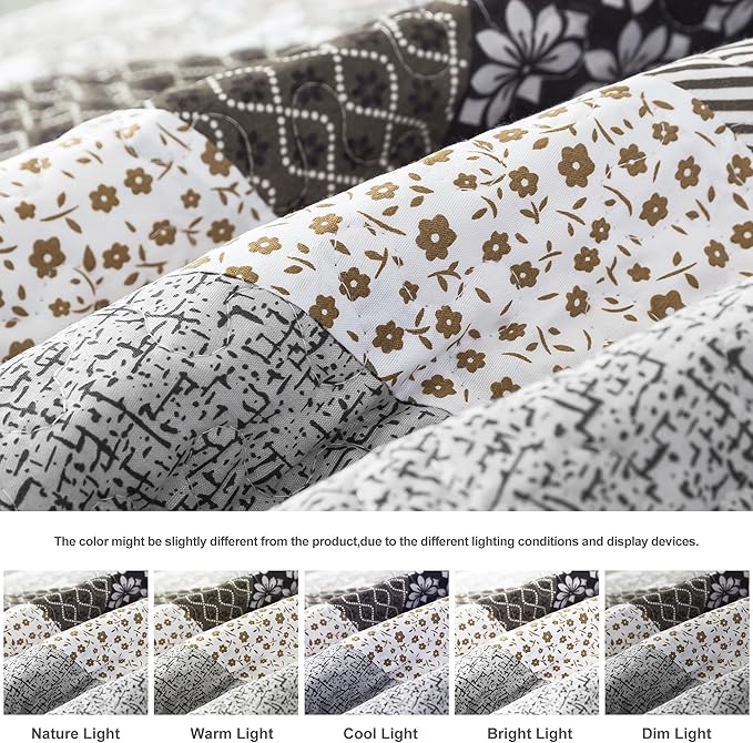 HoneiLife Queen Size Quilt Set - 3 Piece Microfiber Quilts Reversible Bedspreads Patchwork Coverlets Rustic Bedding Set for Queen Bed