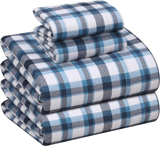 RUVANTI Flannel Sheets California King Size - 100% Cotton Brushed Cal King Bed Sheets Set - Deep Pockets 14 Inches - All Seasons Breathable & Extra Soft - Warm & Cozy, 4 Piece, Gingham Addition