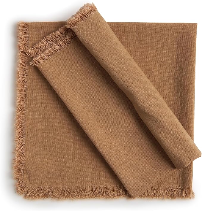ACCENTHOME Brown Cotton Linen Napkin Set of 12 18x18 inch Dinner Napkins - Washable Soft Premium Hotel Quality Reusable Hemmed Edges Napkins Perfect Table Linens for Family Dinners, Weddings