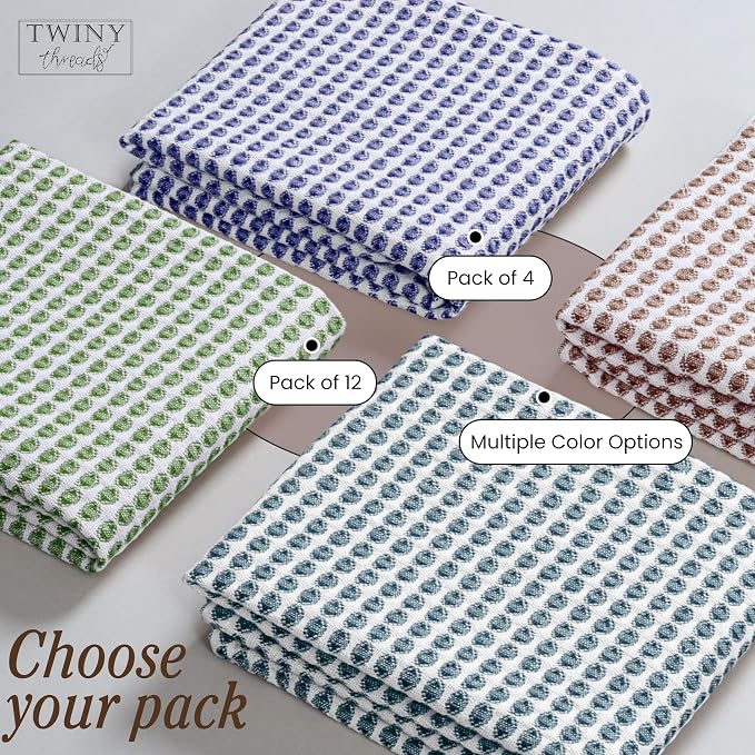 TWINY threads Circle Waffle Dish Cloths 4 Pack, 16x26 Inch, 100% Cotton, Thick, Heavy Duty, Ultra Absorbent, Commercial Grade Wash Rags, Perfect for Drying Dishes, General Cleaning, Multi Colors