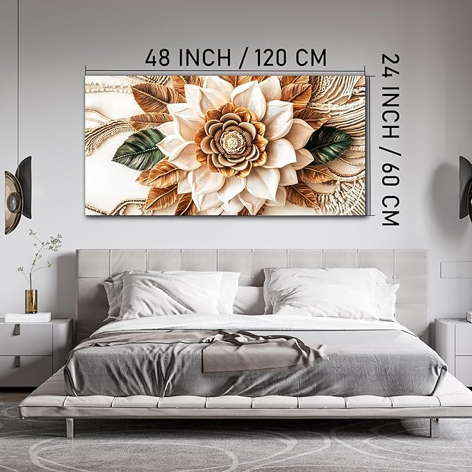 Tarfupth Boho Flower Canvas Wall Art for Living Room White and Brown Large Canvas Prints Botanical Pictures for Bedroom Office Home Decor 24"x48"