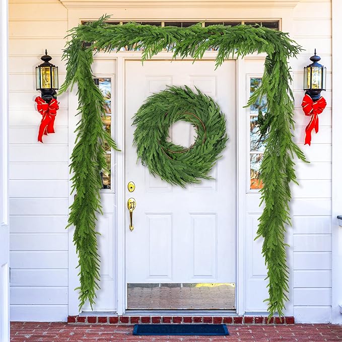 6 Ft Christmas Norfolk Pine Garland Real Touch Artificial Faux Greenery Christmas Garland Decorations for Home Fireplace Mantle Table Stairs Door Indoor Outdoor Holiday Decor