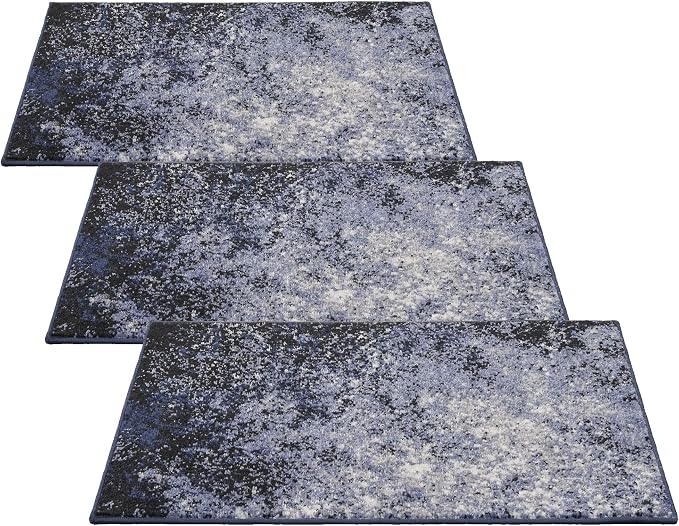 Nourison Passion Light Blue/Black 1'10'' x 2'10'' Area-Rug, Modern, Abstract, Easy-Cleaning, Non Shedding, Bed Room, Living Room, Dining Room, Kitchen, (2' x 3') (Pack of 3)