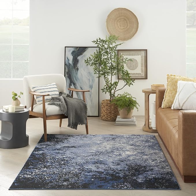 Nourison Home Passion Light Blue Black 3'9" x 5'9" Area Rug - Easy Clean, Non Shedding, Bed Room, Living Room, Dining Room, Kitchen (4' x 6')