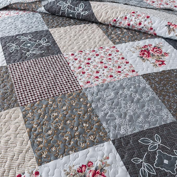 HoneiLife Oversized Queen Bedspread - 106"x106" Quilt Sets 3-Piece, Rustic Bedding Sets Queen Size, Queen Quilt Bedding Set for All Season Use, Patchwork Coverlet for Queen Beds