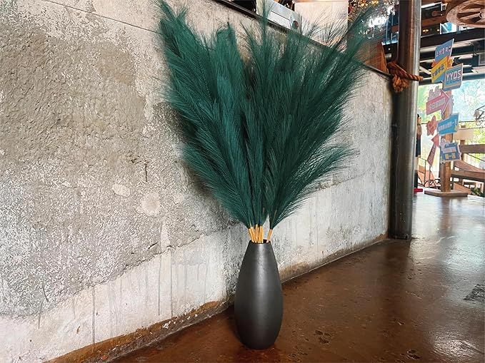 Pampas Grass Decor Tall,Long Pampas, Large Pompas Floral, Elegant Feather Flowers for Wedding Decorations, Living Room Decor (Artificial - Dark Green, 8pcs 43.3"(110cm))