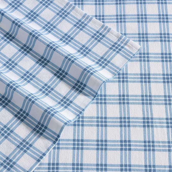 Eddie Bauer - Full Bed Sheets, Cotton Flannel Bedding Set with Matching Pillowcases, Brushed for Extra Softness, Deep Pocket, Oeko-Tex Certified (Arrowhead Tartan Blue)
