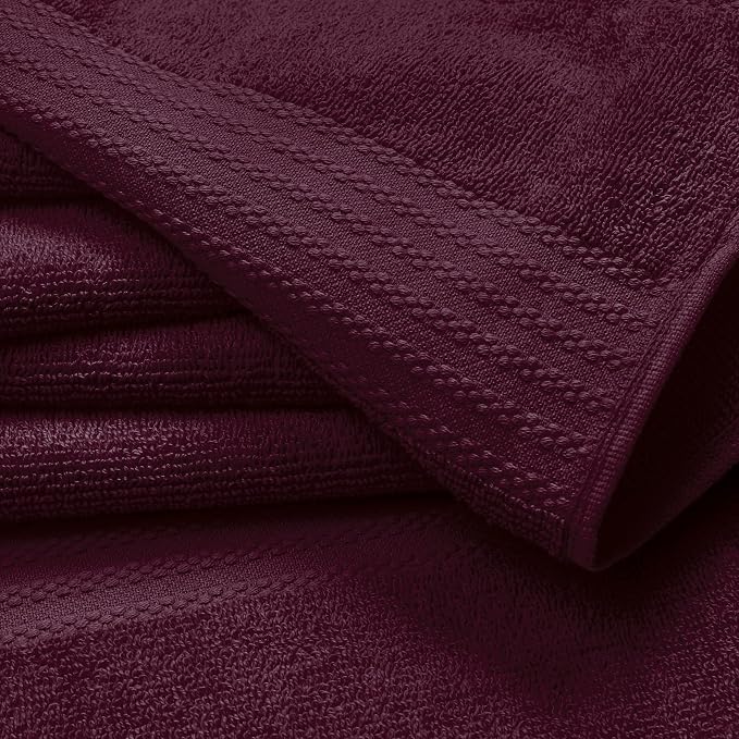 GLAMBURG Ultra Soft 24-Piece Towel Set - 100% Pure Ringspun Cotton, Contains 8 Oversized Bath Towels 27x54, 8 Hand Towels 16x28, 8 Wash Cloths 13x13 - Ideal for Everyday use, Hotel & Spa - Burgundy