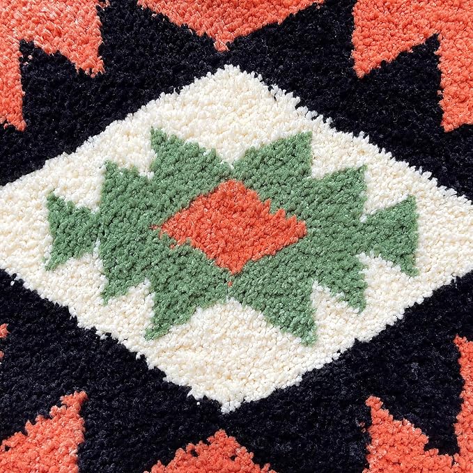 Boho Bathroom Rugs Coral Non Slip Geometric Bath Mat Fluffy Soft Absorbent Bath Rugs for Bathroom Shower Sink Home Entryway Bohemian Farmhouse Decor 30''×20''