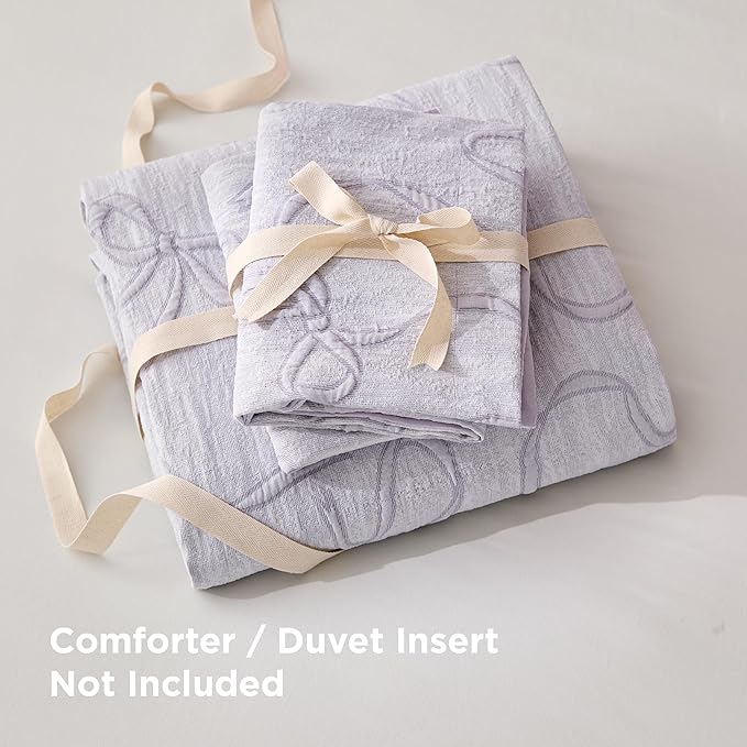 Bedsure Purple Duvet Cover Queen Size with Bowknot Jacquard Design, Soft and Elegant Boho Bedding Set, Luxurious Craftsmanship for a Stylish Bedroom,Includes 1 90"x90" Duvet Cover & 2 Pillow Shams