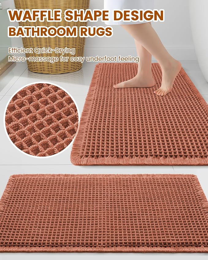 Smiry Waffle Bath Mat 24x16, Extra Soft Absorbent Bathroom Rugs, Non Slip Machine Washable Quick Dry Bath Rugs for Bathroom Floor, Tub, Shower, Home Decor Accessories, Orange