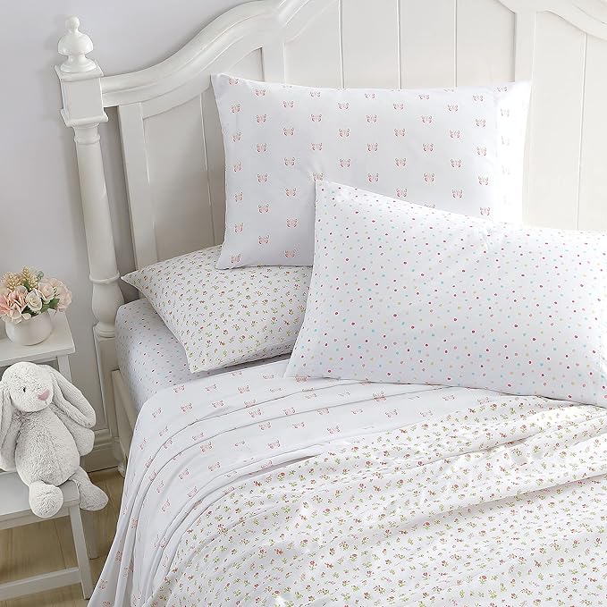 Laura Ashley Kids - Queen Sheet Set, Soft & Wrinkle-Resistant Toddler Bedding Set, Fun & Whimsical Bedroom Decor, Ideal Girl Room Essentials, Bed Sheets with Matching Pillowcases (Mae Pink)