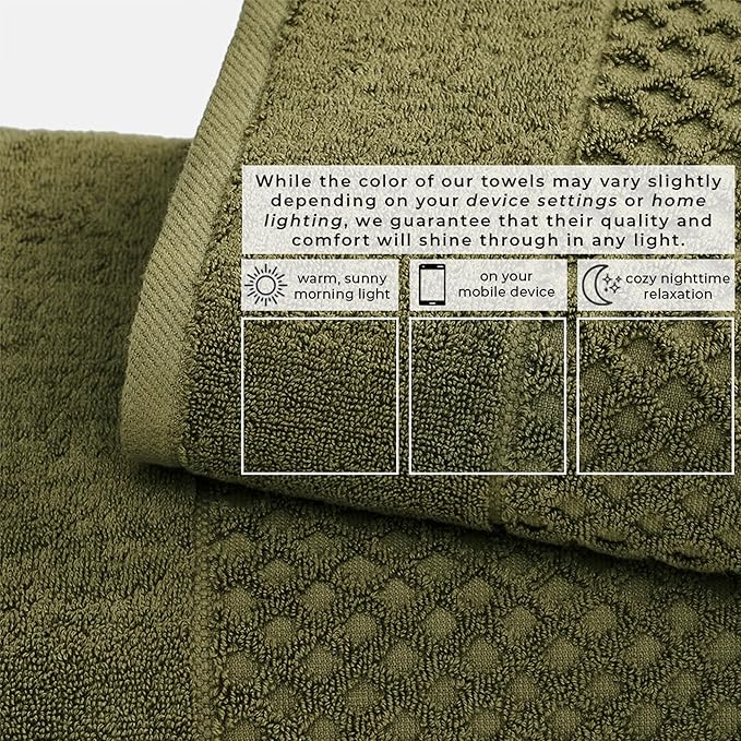 Great Bay Home Bath Towels - 100% Cotton 6 Piece Towel Set - Diamond Waffle Weave - Absorbent, Durable, Quick-Dry Towels for Bathroom (Olive)