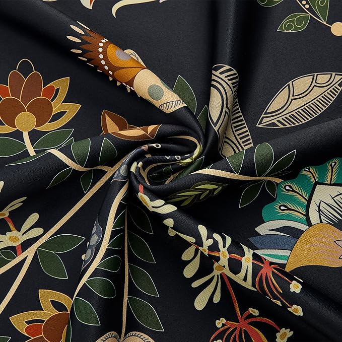 XiDi Navy Blue Blackout Curtains 90 Inches Long with Vintage Floral Leaf Patterned for Bedroom 2 Panels Room Darkening Thermal Insulated Mid Century Modern Curtains Grommet Drapes Home Decor 52x90