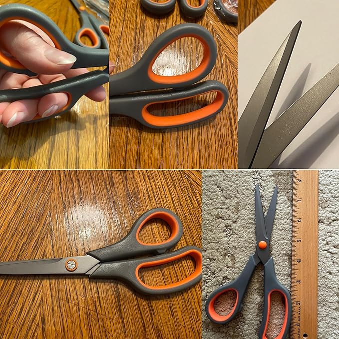 Scissors, Rkqoa 8" All Purpose Titanium Scissor Set of 3 Pack - 2.5mm Thick Sharp Scissors Bulk for Office School Sewing Craft Supplies, Classroom Must have, Teacher/Class Shears, Right/Left Handles
