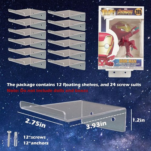Clear Acrylic Shelf - 12 Pack Wall Display for Funko Pop Boxes & Collectible Action Figures