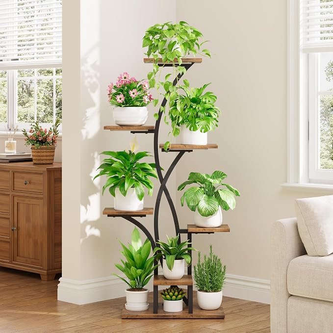 Plant Stand Indoor with Grow Lights - 47" Corner Plant Stands for Indoor Plants, 7 Tiered Plant Shelf for Multiple Plants, Metal Flower Display Holder, Flower-Shaped Plant Rack for Living Room, Patio