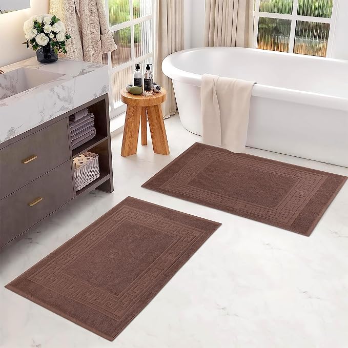 Superior Heavyweight Cotton Bath Mats, Bath Rugs For Bathroom Accessories, Washable Rug For Shower, Bath, Toilet, Modern Decor, No Backing, Luxury Hotel And Spa Quality, Set of 2, 22" x 35", Mocha