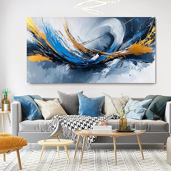 Canvas Wall Art Decor Gold And Blue Abstract Art Wall Decor Modern Abstract Aesthetics Large Wall Art For Living Room Decorations Artwork For Walls Prints For Bedroom Office Wall Decor 24×48 Inch