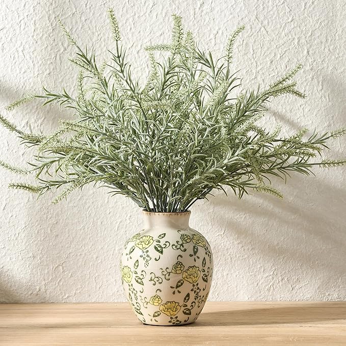 SIDUCAL Ceramic Vintage Vase, 5.83 Inch Yellow Rose Chinoiserie Floral Vase, Rustic Farmhouse Vases for Bouquet, Home Decor, Living Room, Bookshelf, Garden, Tuscan Decor