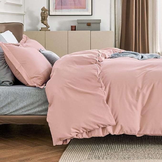 Bedsure Duvet Cover Queen Size - Soft Double Brushed Bedding Set for Kids & Adults, Zipper Closure, 3 Pieces, Includes 1 Duvet Cover (90"x90") & 2 Pillow Shams, NO Comforter, Pale Blush