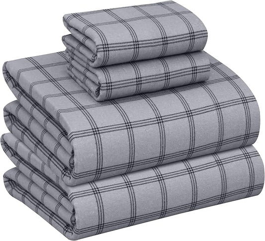 RUVANTI Flannel Sheets King Size - 100% Cotton Brushed King Size Sheets Set - Deep Pockets 16 Inches Bed Sheets - All Seasons Breathable & Extra Soft - Warm & Cozy, 4 Piece, Open Grid Check