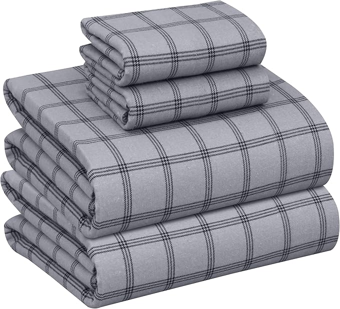 RUVANTI Flannel Sheets Full Size - 100% Cotton Double Brushed Bed Sheets Set, Deep Pockets 16 Inches, All Seasons Breathable & Extra Soft Full Sheets, Warm & Cozy, 4 Piece, Open Grid Check