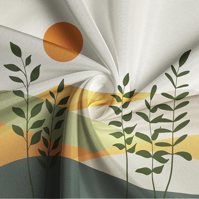 Boho Mid Century Shower Curtain for Bathroom Modern Abstract Sun Botanical Leaves Bath Curtain Neutral Minimalist Plant Waterproof Fabric Bathroom Decor Set with Hooks 48x72 inch