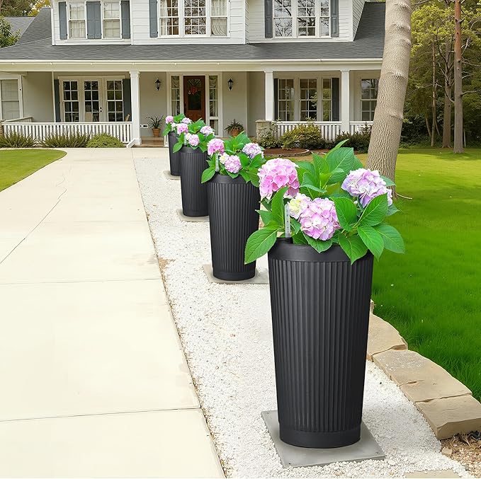 FENCY 2Pack 24IN Self Watering Planter for Indoor Plants, Plastic Large Planter for Outdoor Plants, Water Level Indicator& Spacious Reservoir Flower Planter Decorative(Black)