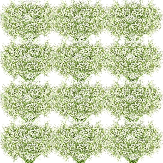JIFTOK Babys Breath Artificial Flowers, 180 Pcs Fake Flowers Gypsophila Bouquet Fall Flowers Artificial for Decoration, Real Touch Silk Flower for Wedding Christmas DIY Party Home Garden Office(White)