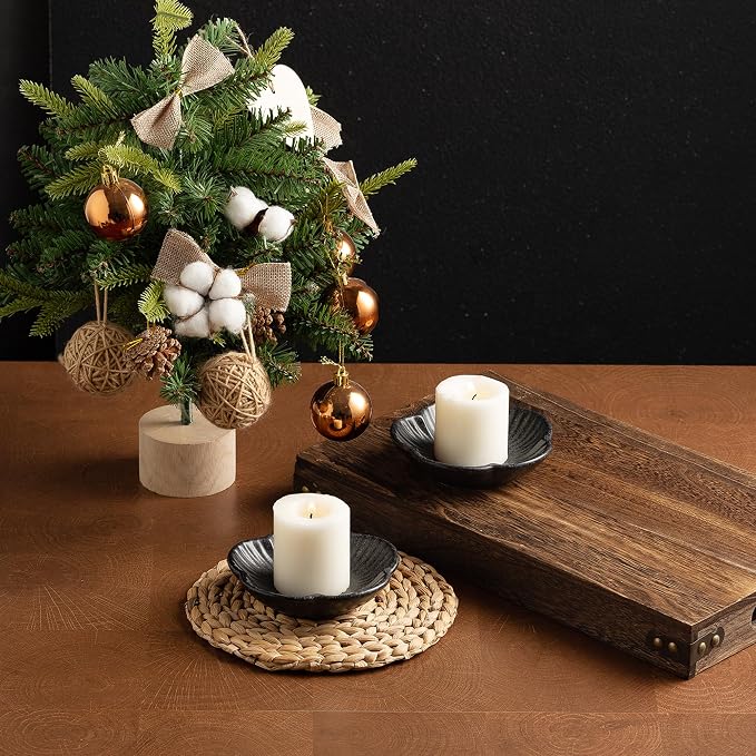 Ceramic Pillar Candle Holder, Candle Tray for Incense, Palo Santo Holder, Tealight Candle Holder, Candle Stand for Home Decoration Display, Halloween Christmas Wedding Parties, 1 Pack (Black)