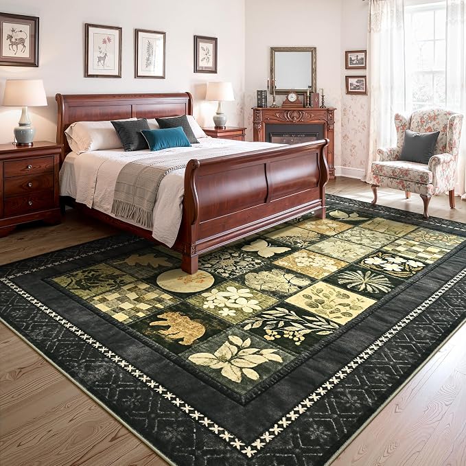 Tepook 4x6 Area Rugs for Living Room, Modern Large Geometric Rug for Bedroom, Washable Patchwork Rug Indoor Non Slip Throw Carpets for Dining Room Office Farmhouse Home Decor, Dark Grey